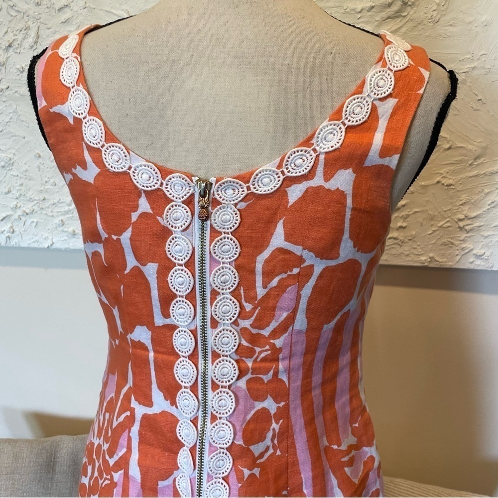 Lilly Pulitzer Target Women's Giraffe Print Linen Orange Pink Shift Dress Sz 2 - Picture 7 of 10